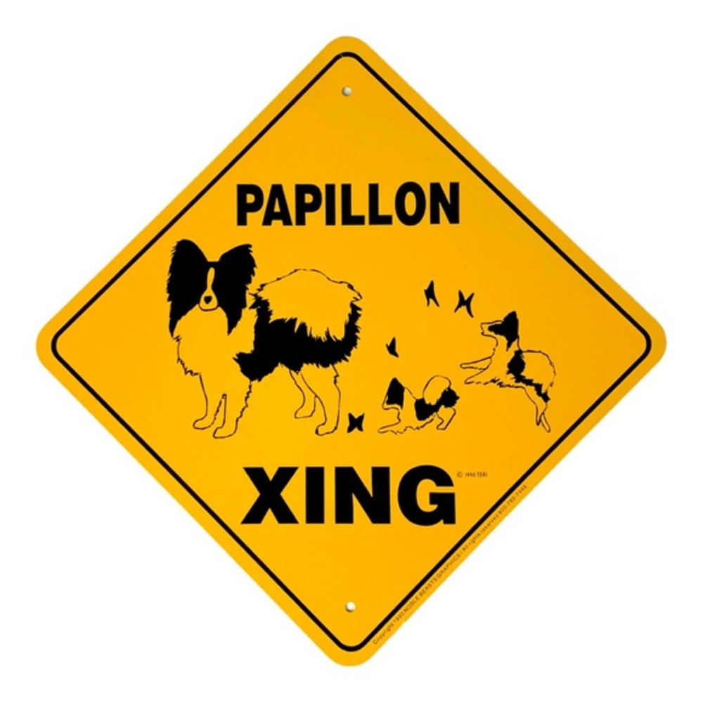 Papillon Crossing Sign Yellow Large 12x12 Metal‎ Vintage